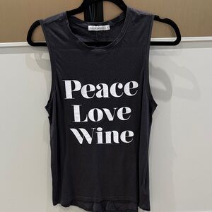 Peace Love Wine Graphic Muscle Tank - Black